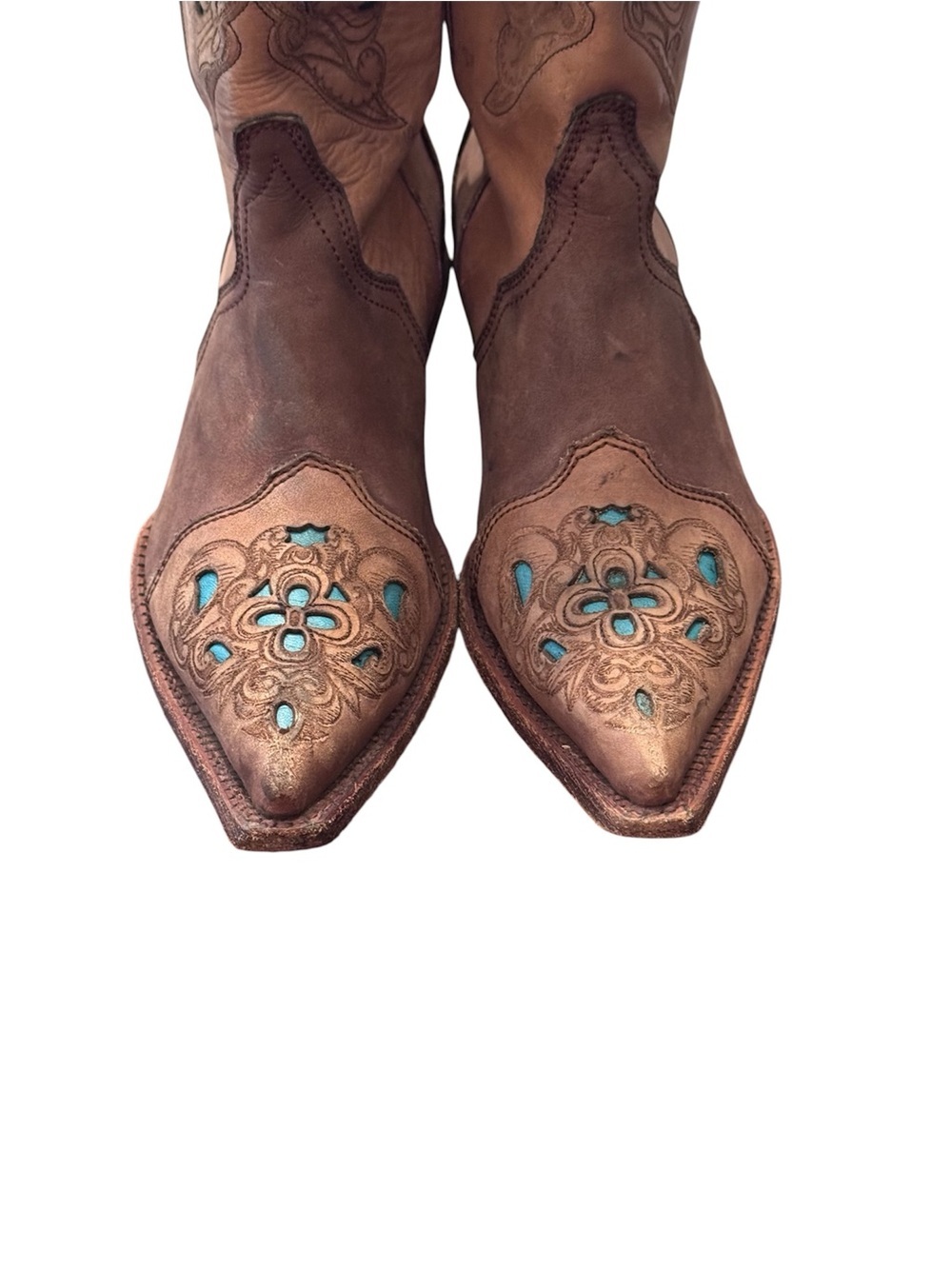 Corral Vintage Brown Turquoise Laser Tool Women's Boots C1620 - Picture 12 of 13
